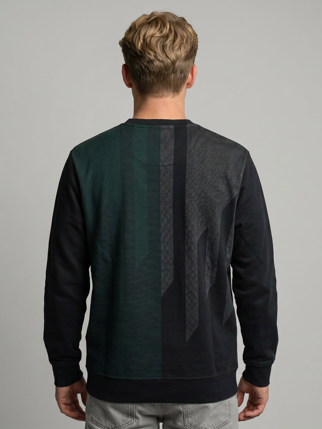 Men Black Printed Round Neck Full Sleeve Winter T-Shirt