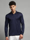 Luxuria Men Navy Blue Self Design Collar Full Sleeve Winter T-Shirt