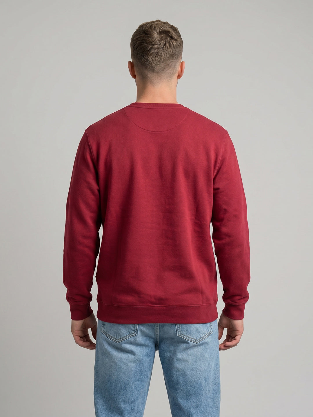Men Maroon Embroidered Round Neck Full Sleeve T-Shirt
