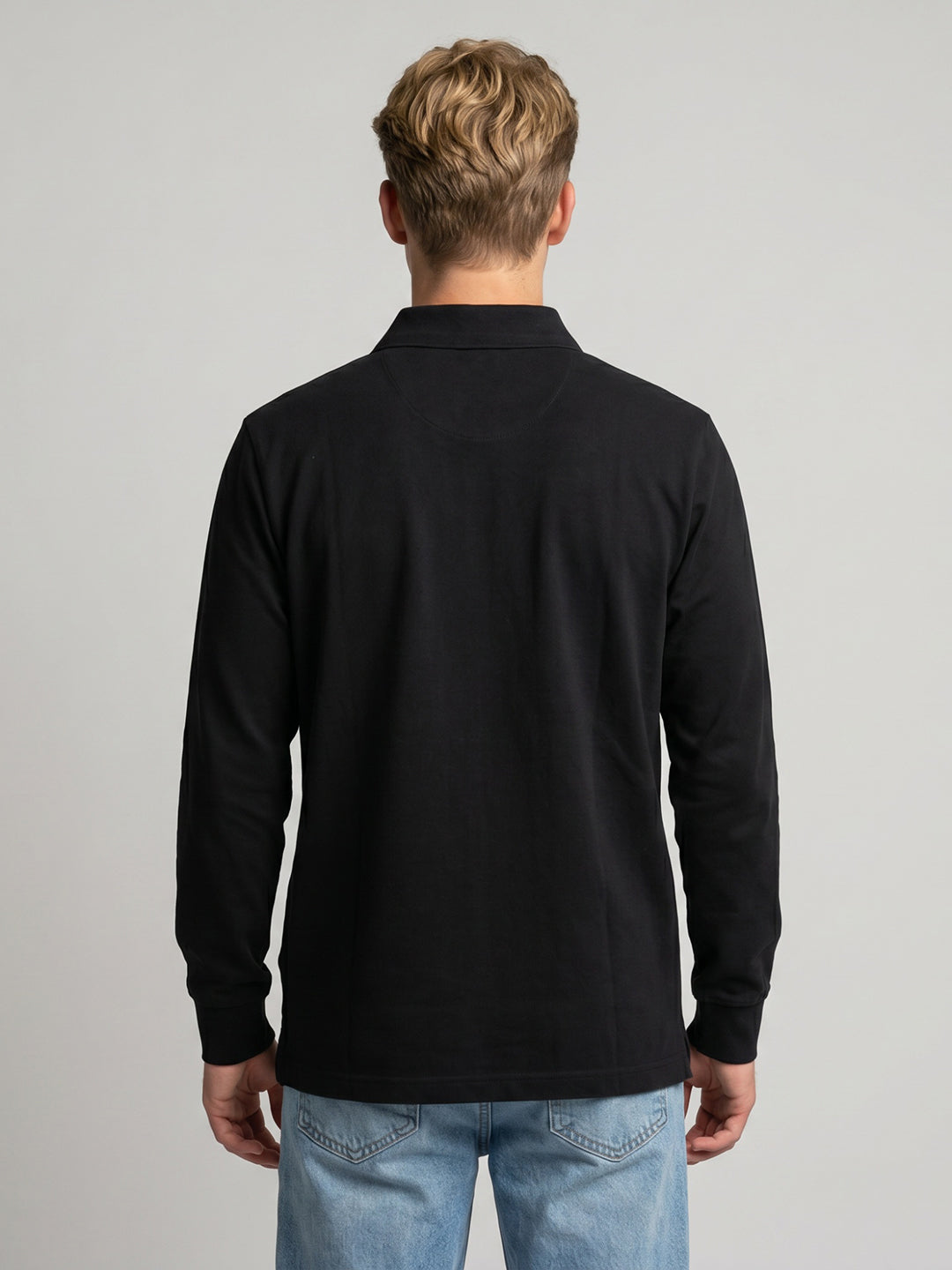 Men Black Solid Polo Collar Full Sleeve Winter T-Shirt