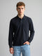 Men Navy Blue Solid Polo Collar Full Sleeve Winter T-Shirt