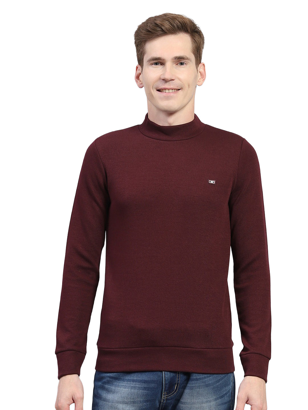 Men Maroon Solid Turtle Neck Full Sleeve Winter T-Shirt