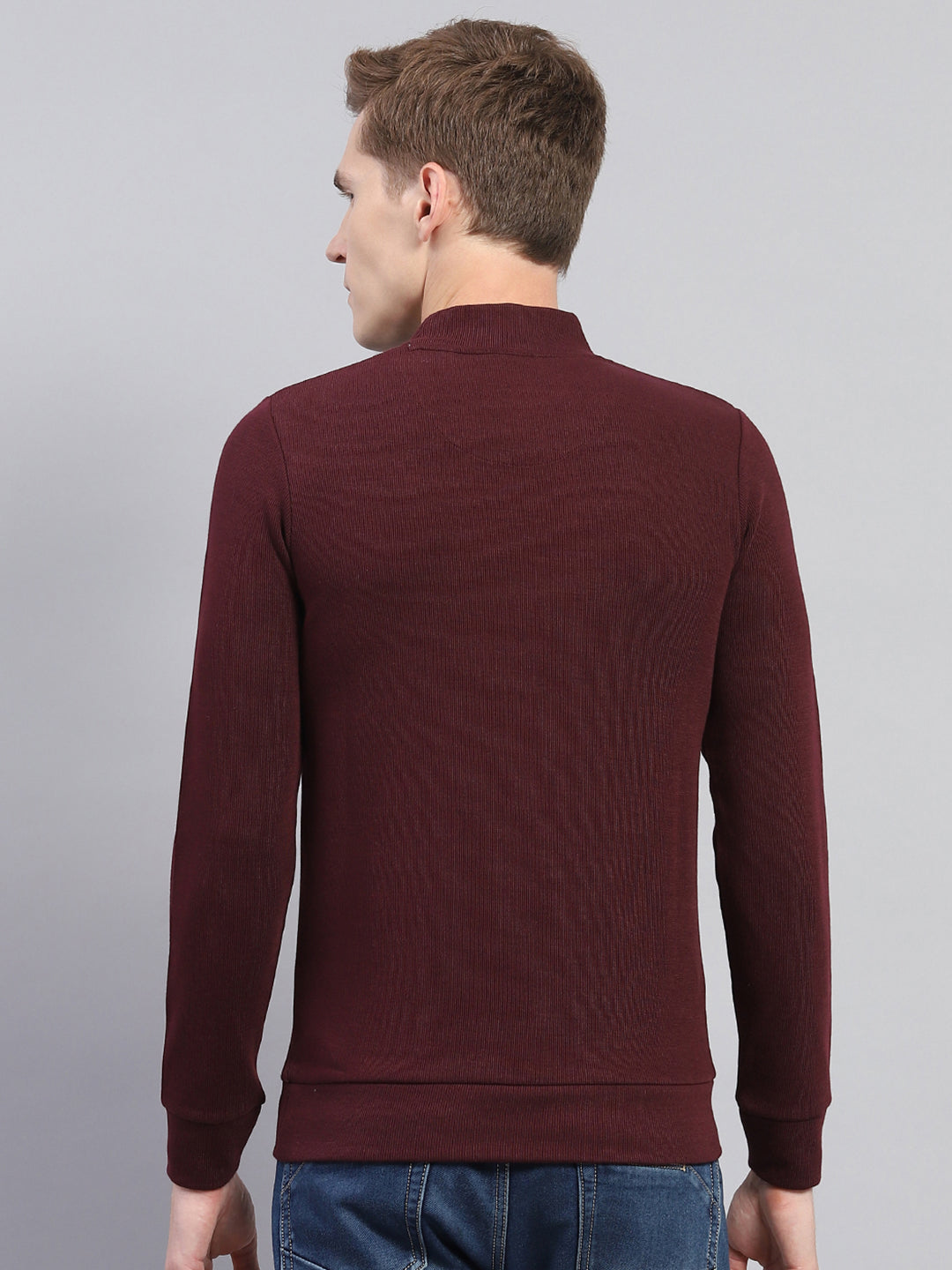 Men Maroon Solid Turtle Neck Full Sleeve Winter T-Shirt