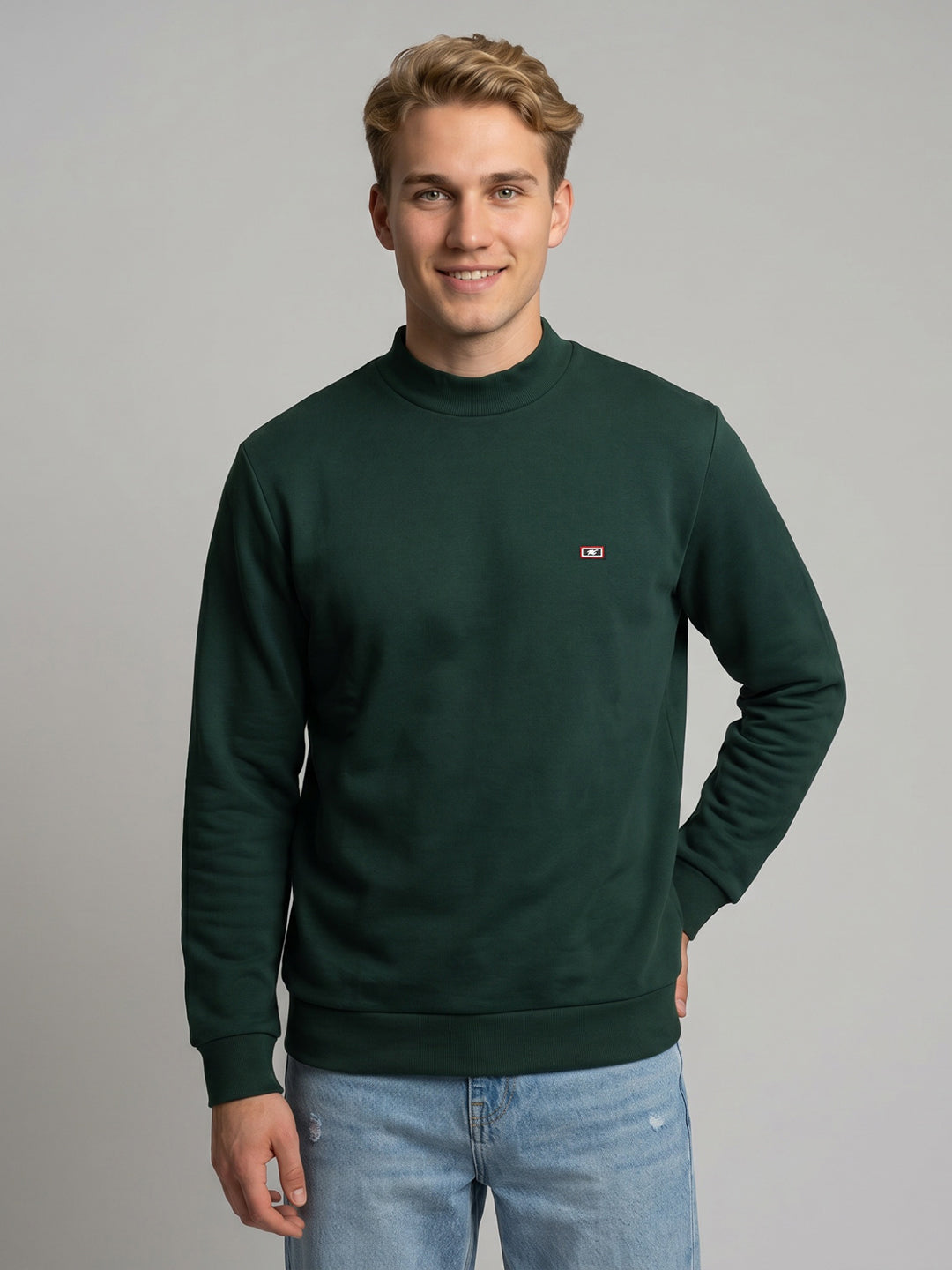 Men Green Solid Turtle Neck Full Sleeve T-Shirt