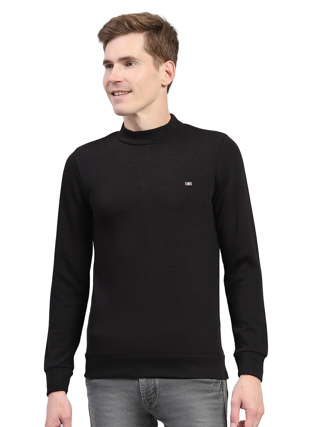 Men Black Solid Turtle Neck Full Sleeve Winter T-Shirt