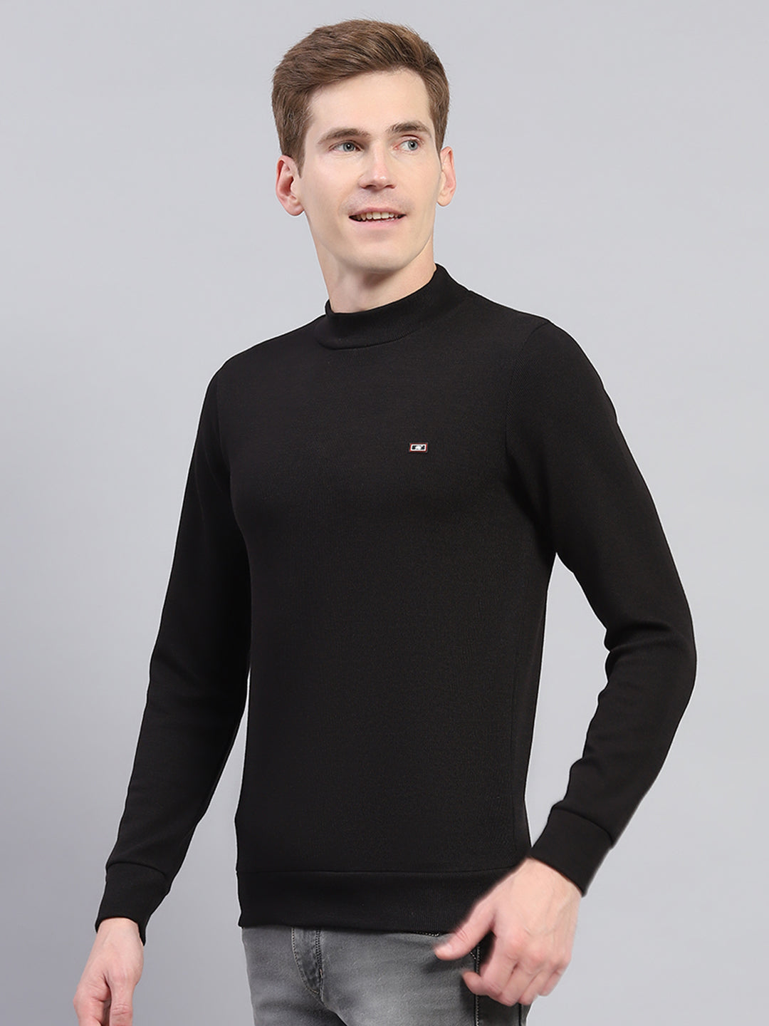 Men Black Solid Turtle Neck Full Sleeve Winter T-Shirt