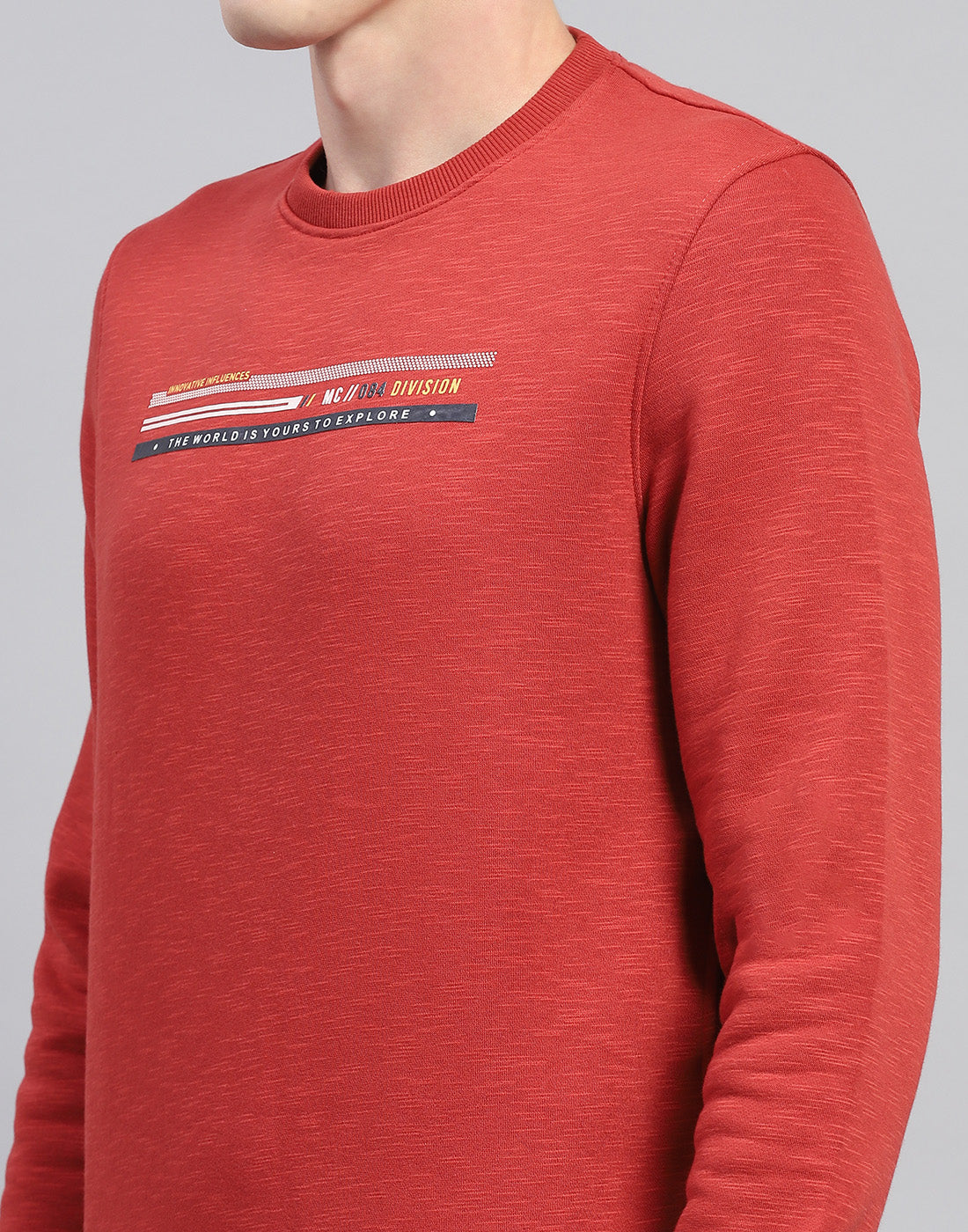 Men Rust Printed Round Neck Full Sleeve Sweatshirt