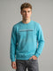 Men Turquoise Blue Printed Round Neck Full Sleeve Sweatshirt