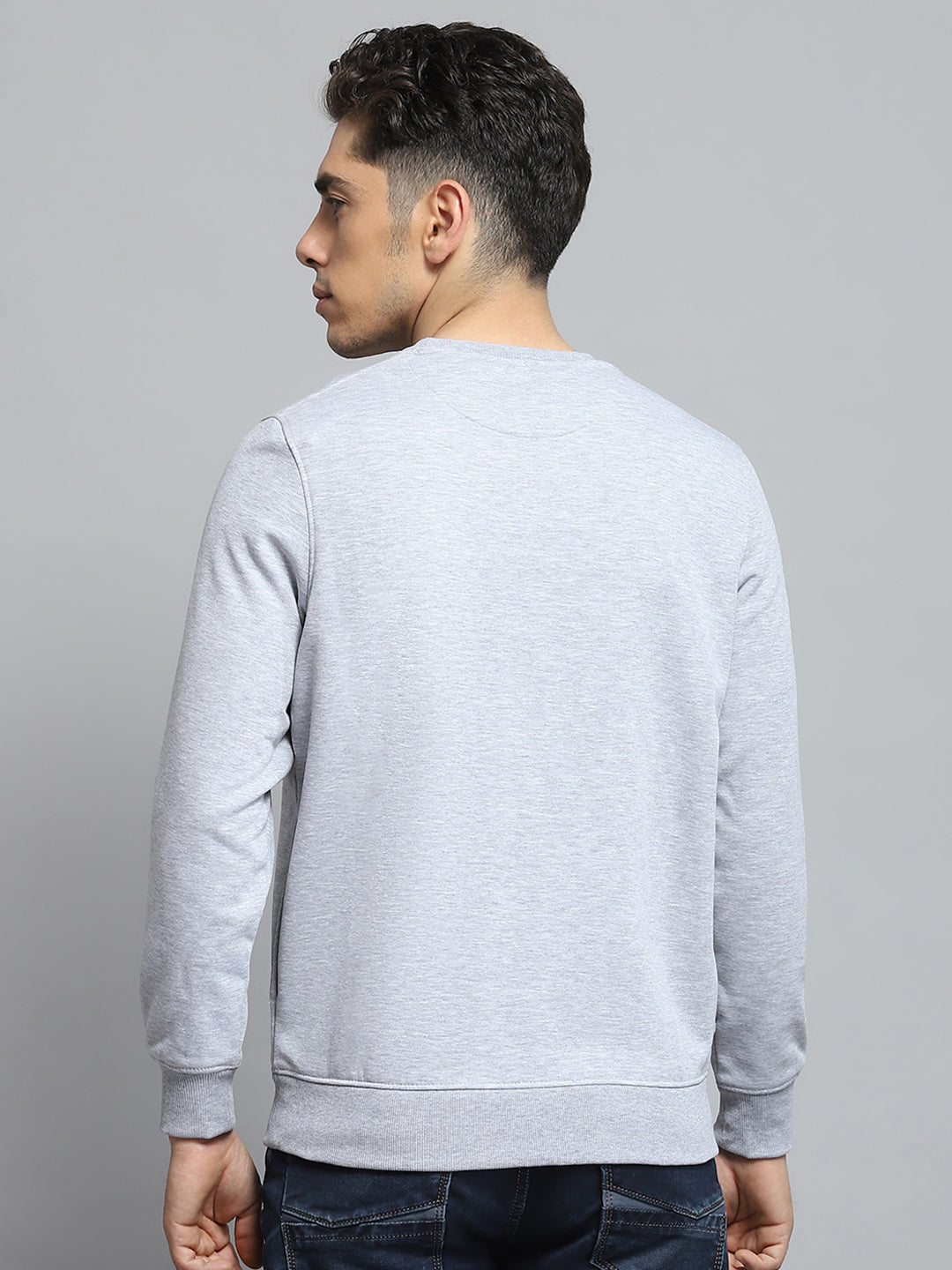 Men Grey Printed Round Neck Full Sleeve Sweatshirt