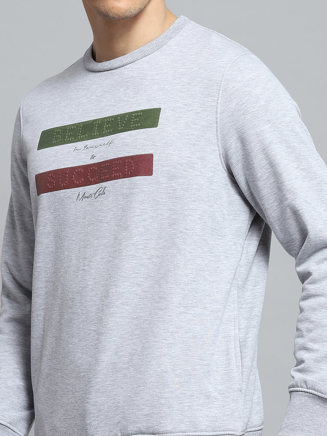 Men Grey Printed Round Neck Full Sleeve Sweatshirt