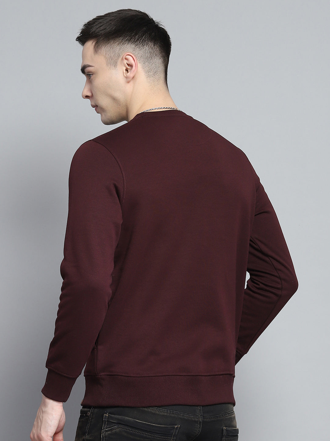 Men Maroon Printed Round Neck Full Sleeve Sweatshirt