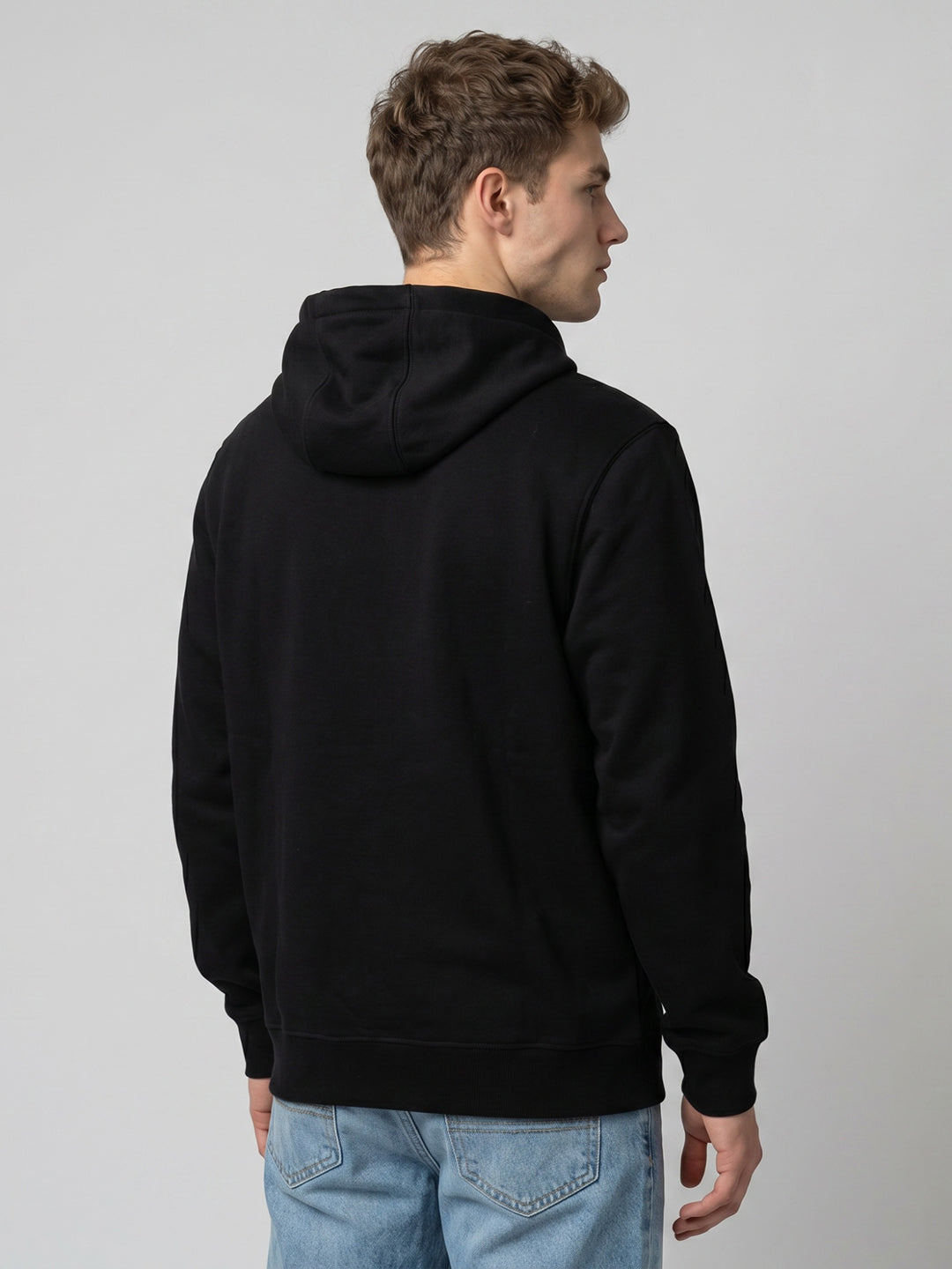 Men Black Solid Hooded Full Sleeve Sweatshirt