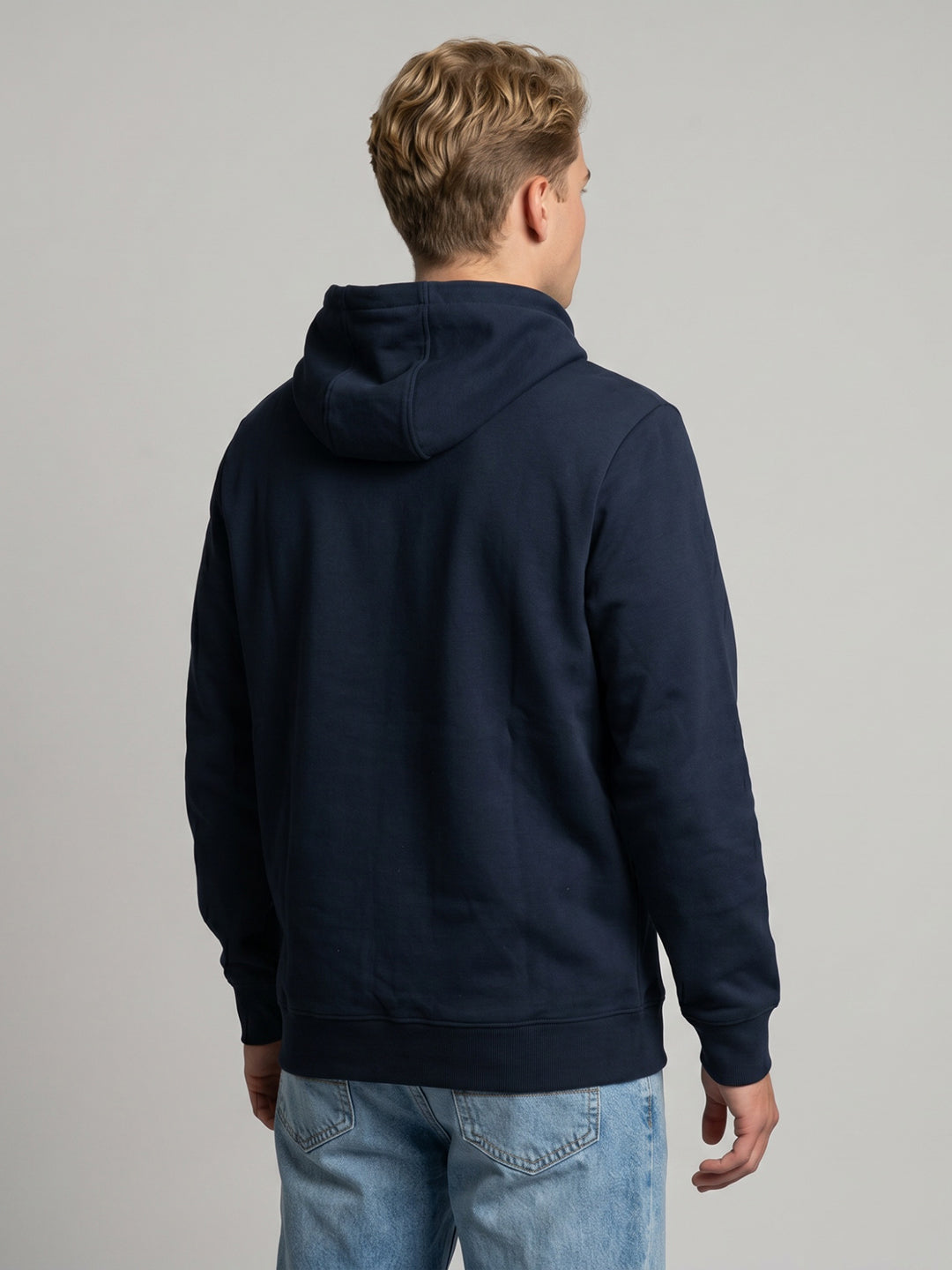 Men Navy Blue Solid Hooded Full Sleeve Sweatshirt