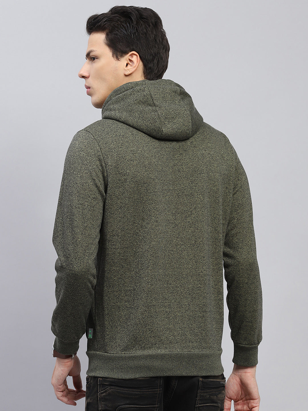 Men Green Solid Hooded Full Sleeve Sweatshirt