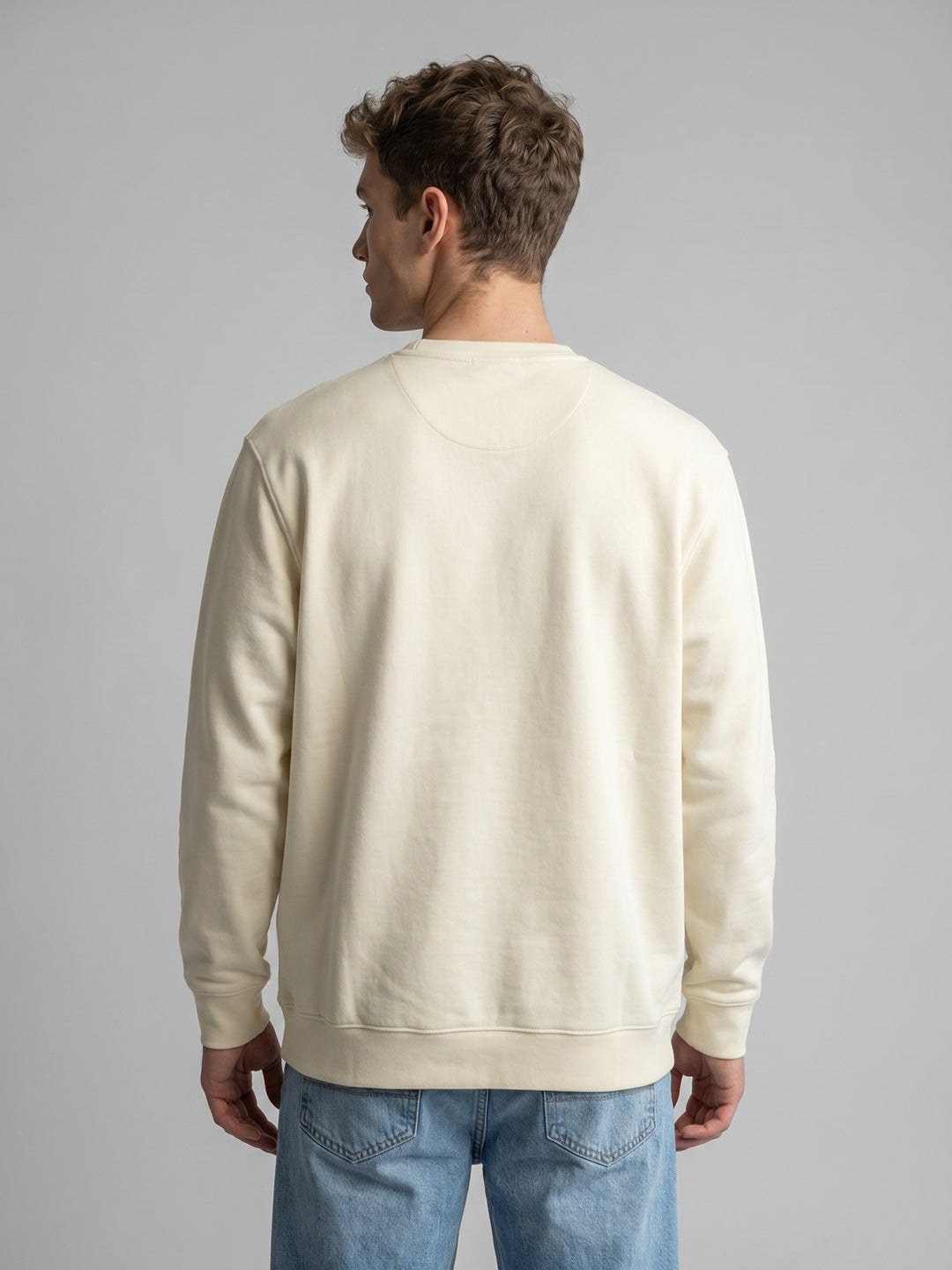 Men Yellow Printed Round Neck Full Sleeve Sweatshirt