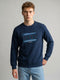 Men Blue Typography Print Round Neck Full Sleeve Sweatshirt