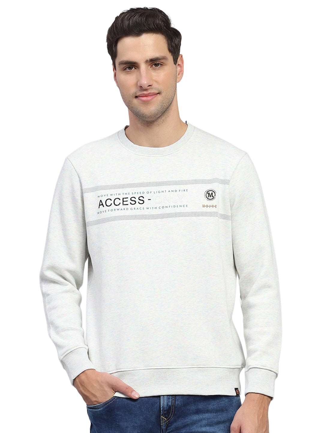 Men Grey Printed Round Neck Full Sleeve Sweatshirt