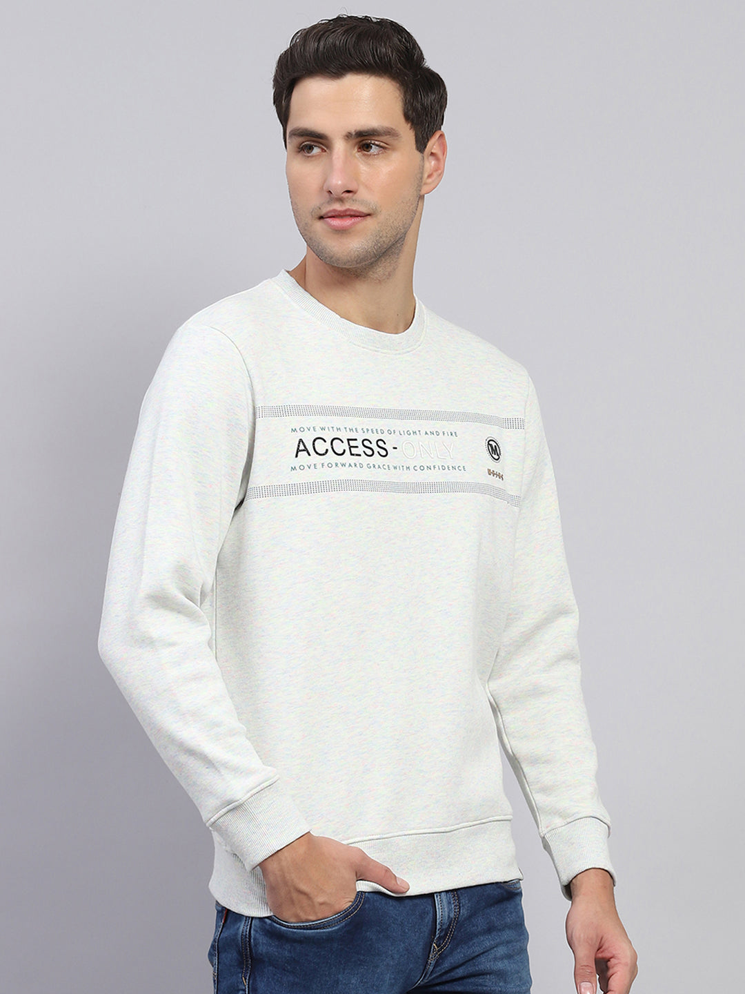 Men Grey Printed Round Neck Full Sleeve Sweatshirt