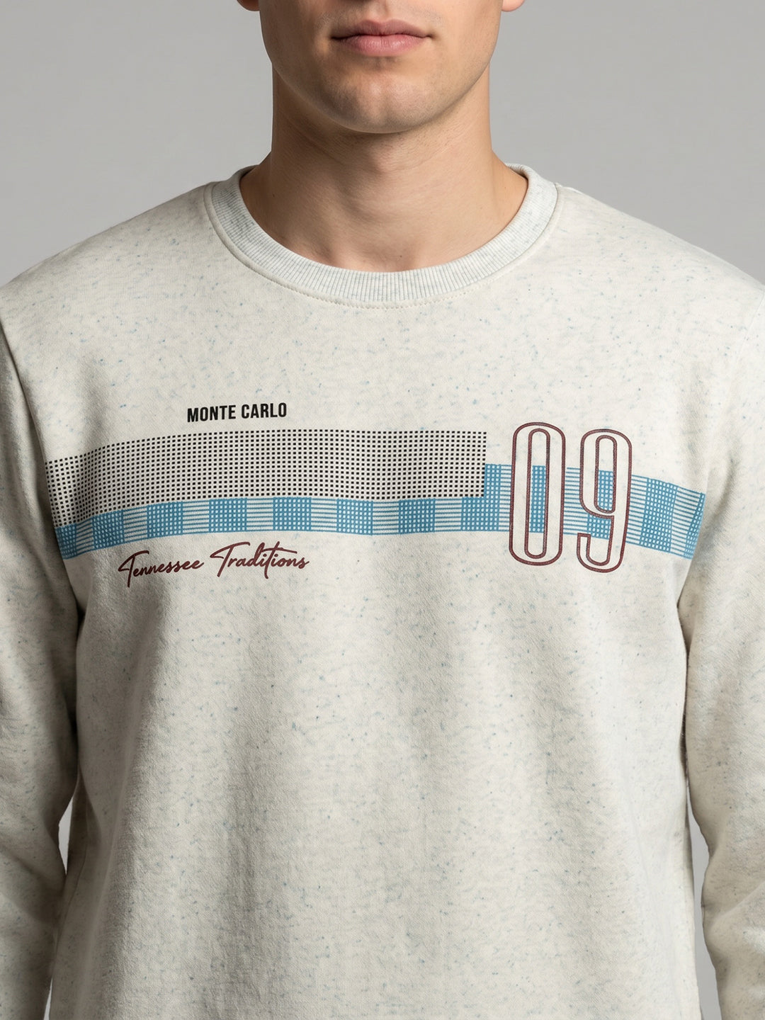 Men Blue Printed Round Neck Full Sleeve Sweatshirt