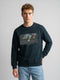 Men Navy Blue Printed Round Neck Full Sleeve Sweatshirt