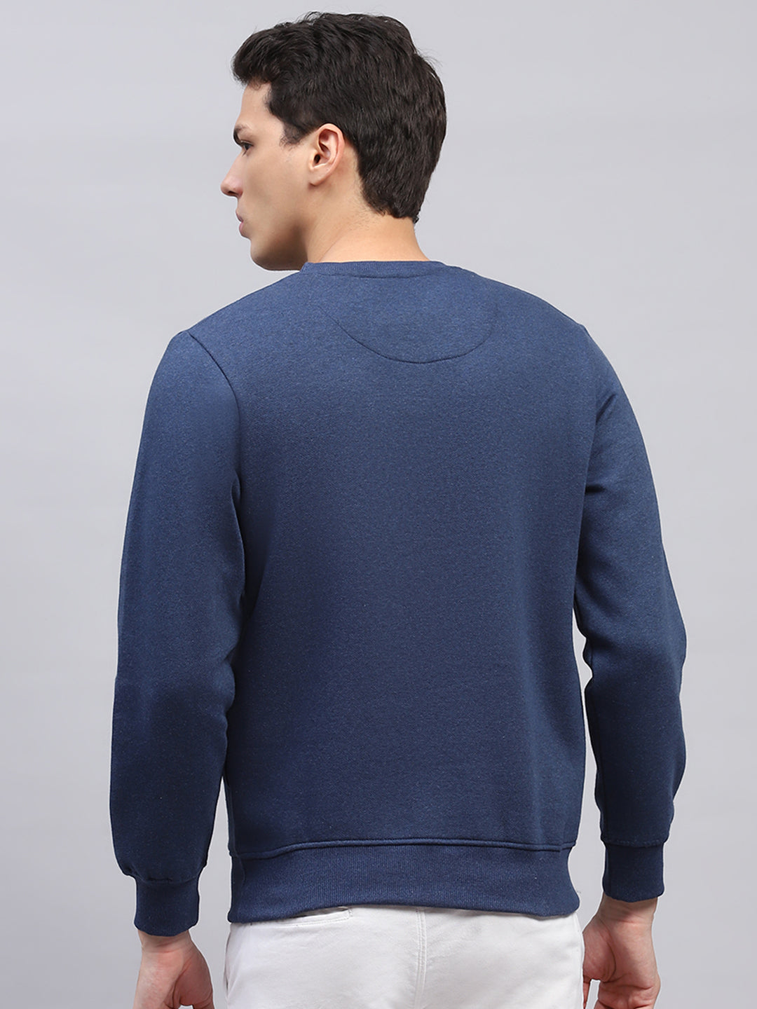 Men Blue Printed Round Neck Full Sleeve Sweatshirt