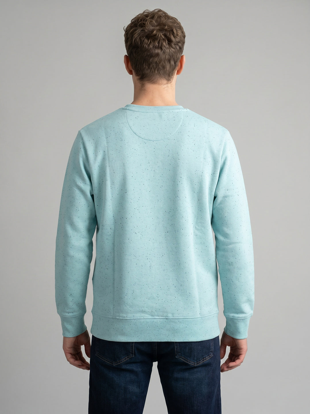 Men Sky Blue Printed Round Neck Full Sleeve Sweatshirt