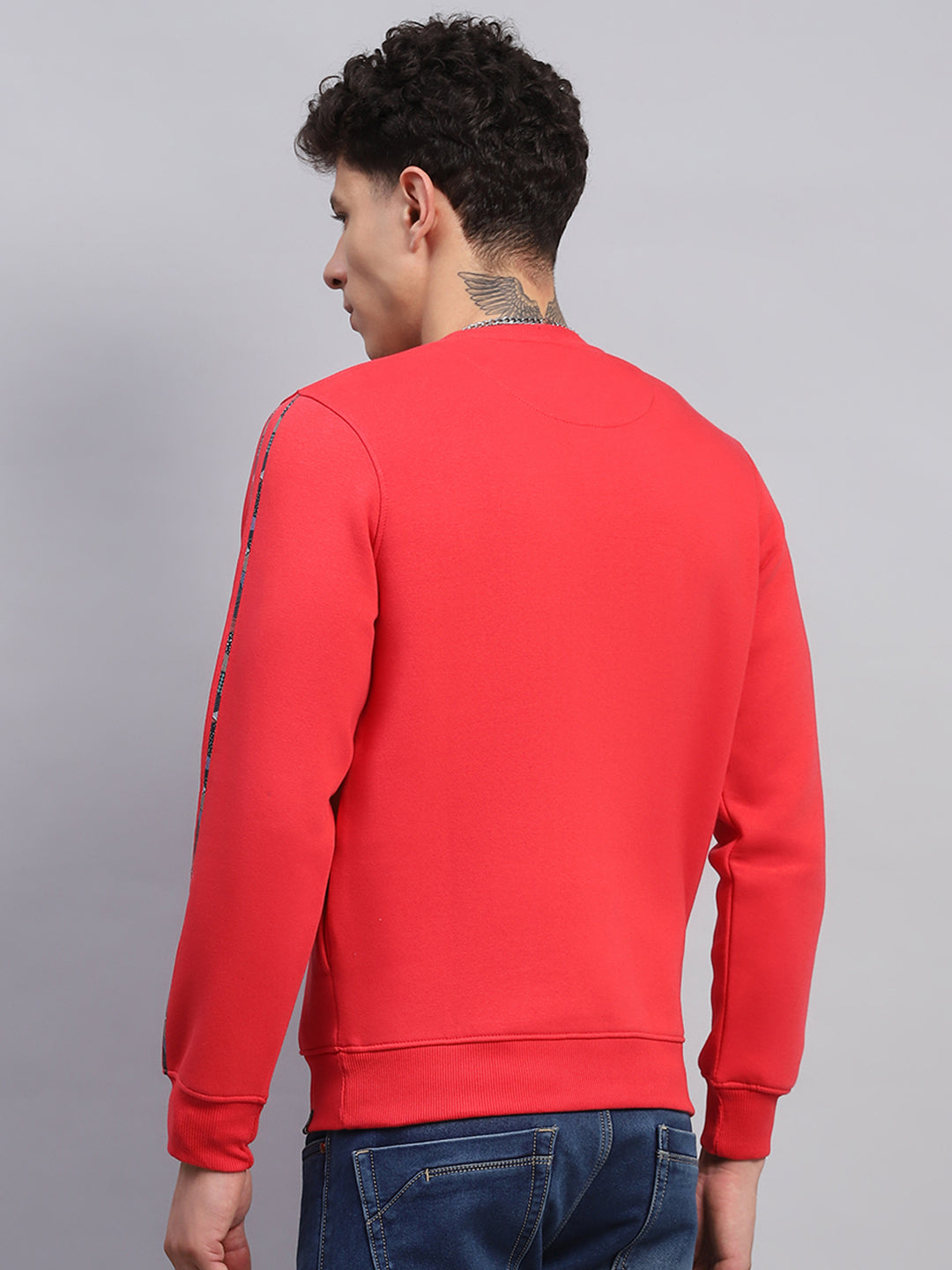 Men Red Printed Round Neck Full Sleeve Sweatshirt