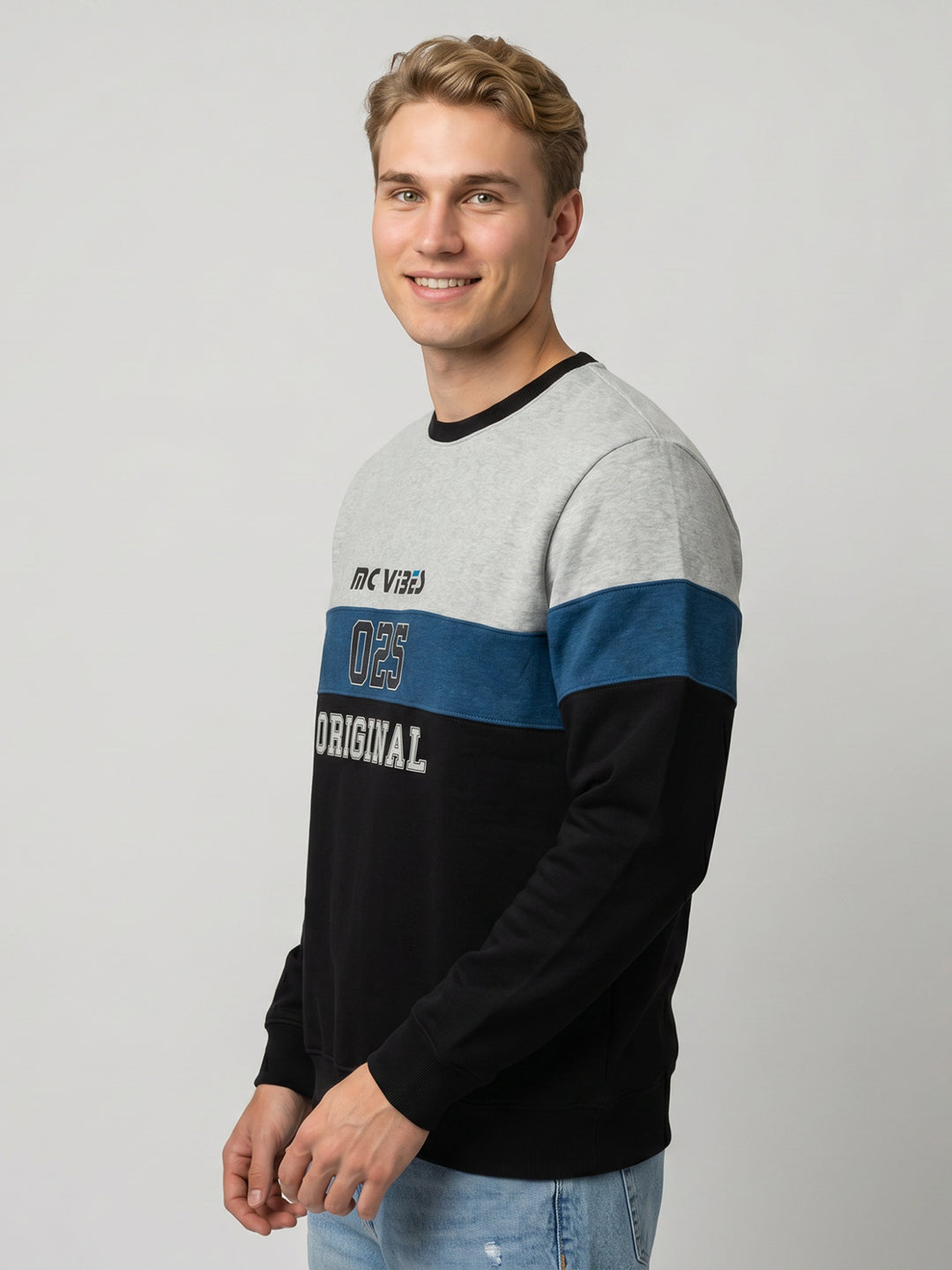 Men Black Printed Round Neck Full Sleeve Sweatshirt