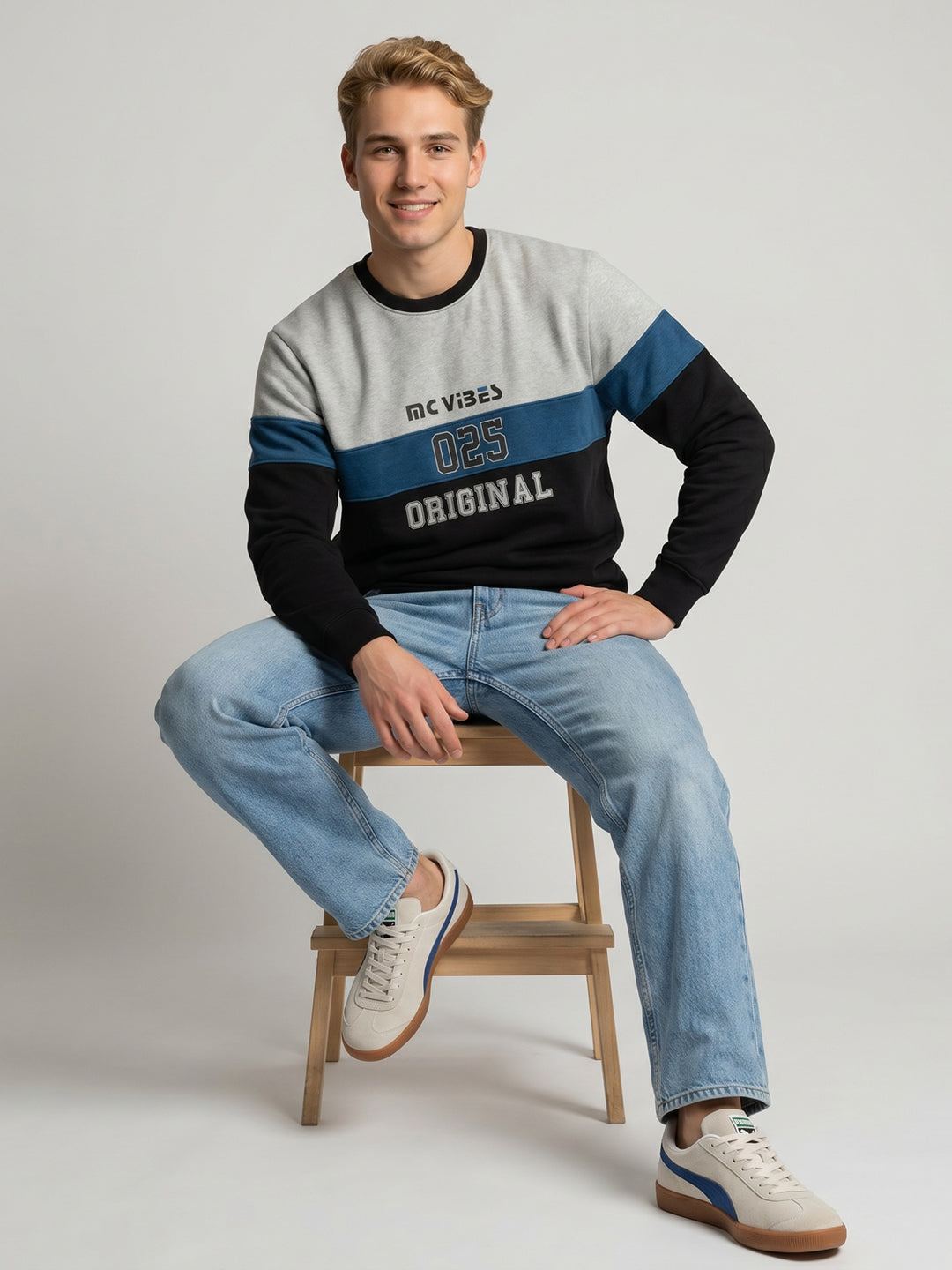 Men Black Printed Round Neck Full Sleeve Sweatshirt