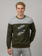Men Olive Printed Round Neck Full Sleeve Sweatshirt