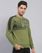 Men Green Printed Round Neck Full Sleeve Sweatshirt