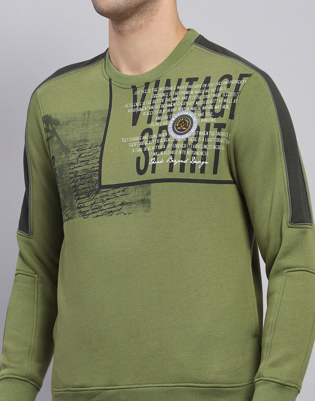 Men Green Printed Round Neck Full Sleeve Sweatshirt