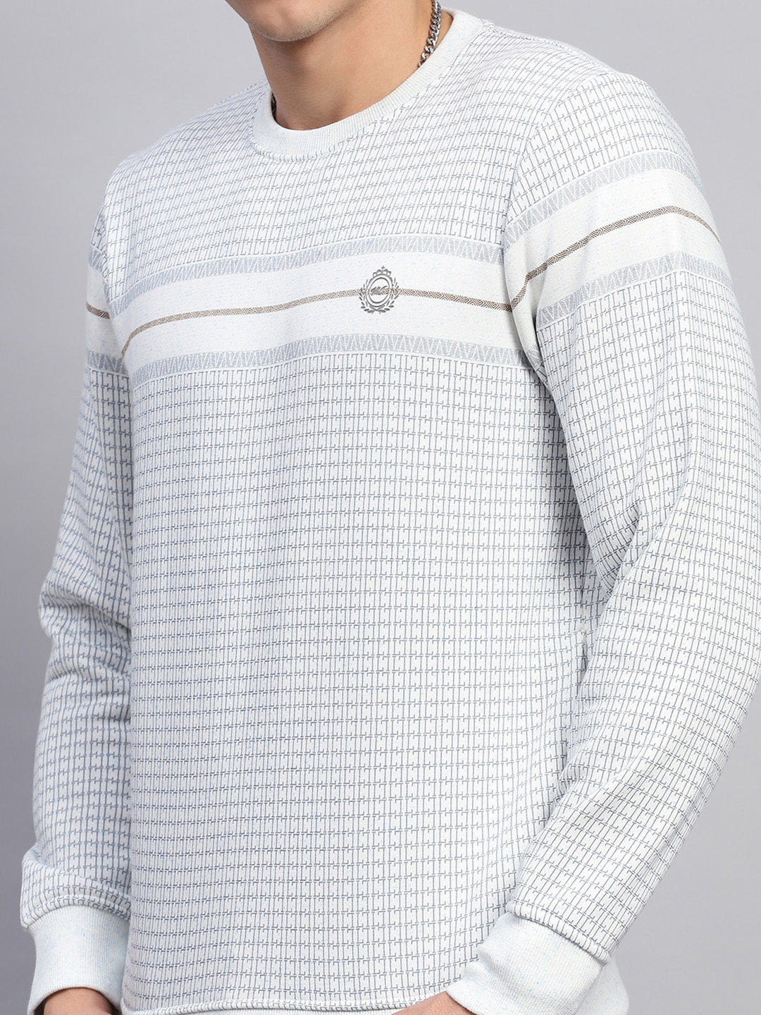 Men Sky Blue Printed Round Neck Full Sleeve Sweatshirt