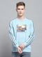 Men Blue Printed Round Neck Full Sleeve Sweatshirt