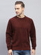 Men Rust Solid Round Neck Full Sleeve Sweatshirt