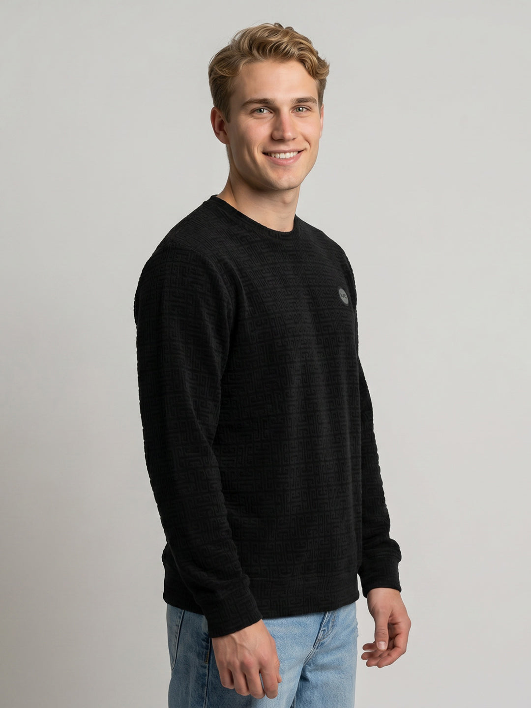 Men Black Printed Round Neck Full Sleeve Sweatshirt