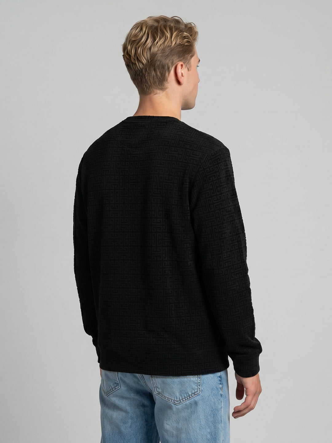 Men Black Printed Round Neck Full Sleeve Sweatshirt
