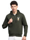 Men Olive Printed Hooded Full Sleeve Sweatshirt