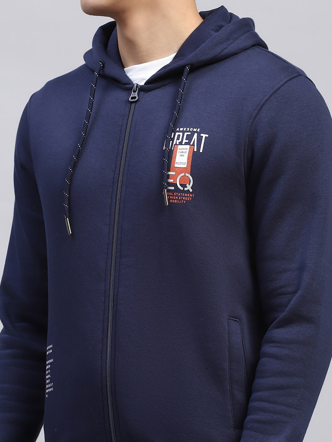 Men Navy Blue Printed Hooded Full Sleeve Sweatshirt