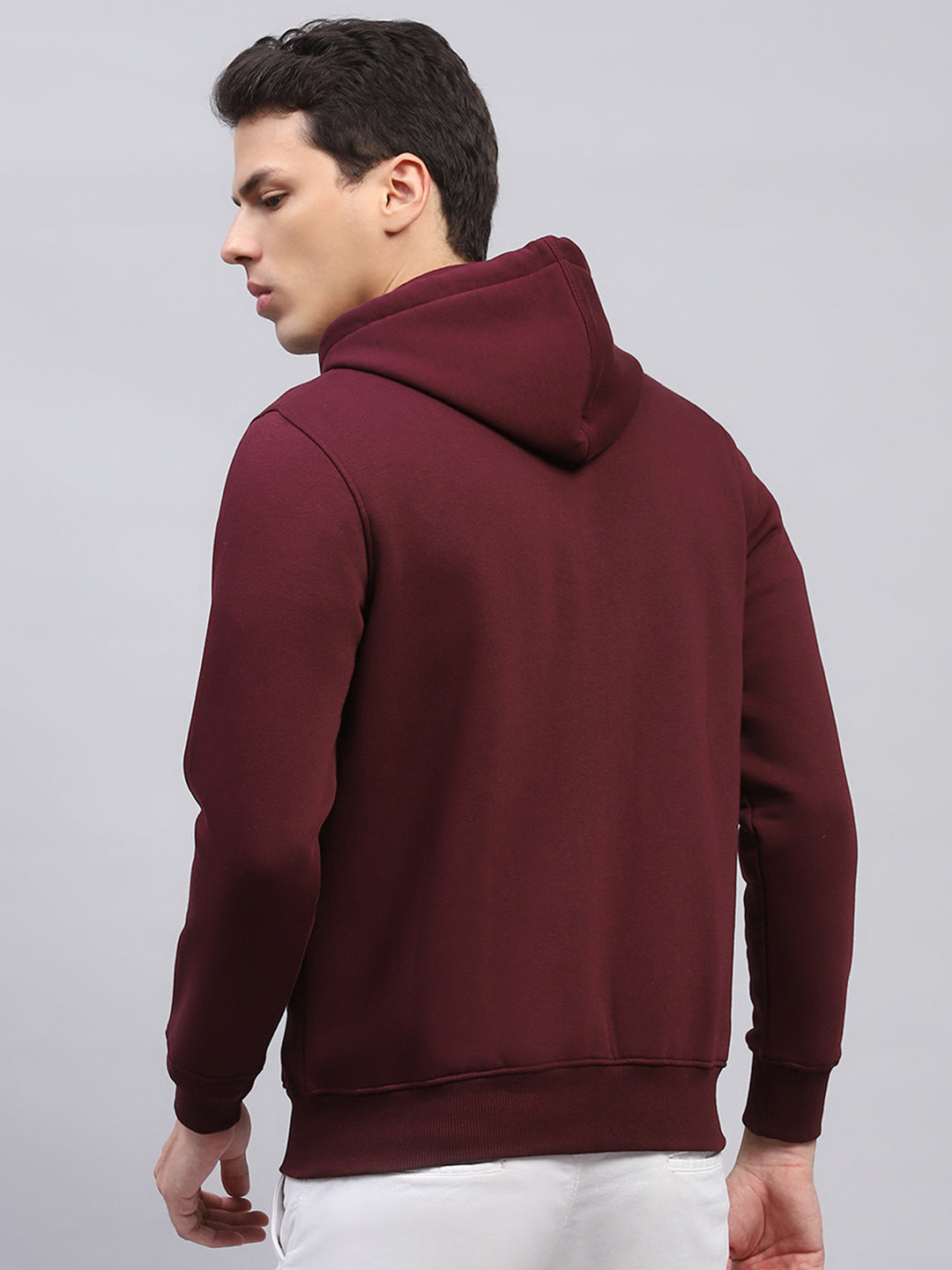 Men Maroon Printed Hooded Full Sleeve Sweatshirt