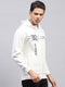 Men White Printed Hooded Full Sleeve Sweatshirt
