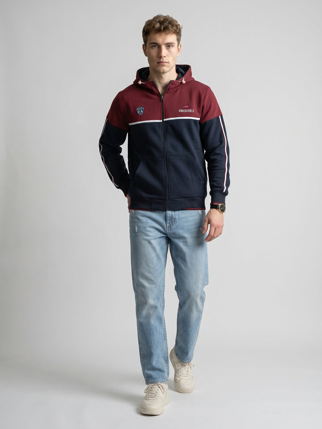 Men Navy Blue Solid Hooded Full Sleeve Sweatshirt