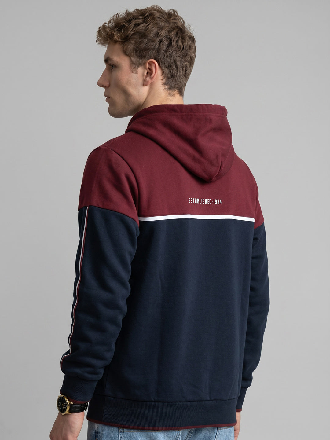 Men Navy Blue Solid Hooded Full Sleeve Sweatshirt