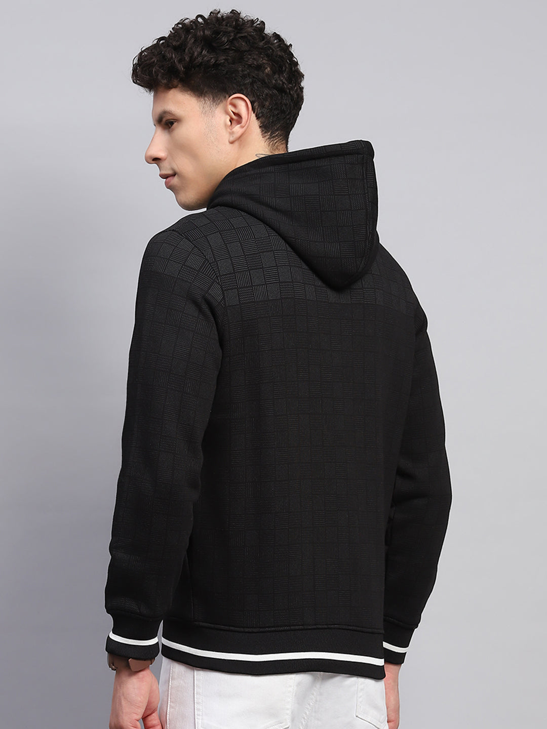 Men Black Printed Hooded Full Sleeve Sweatshirt