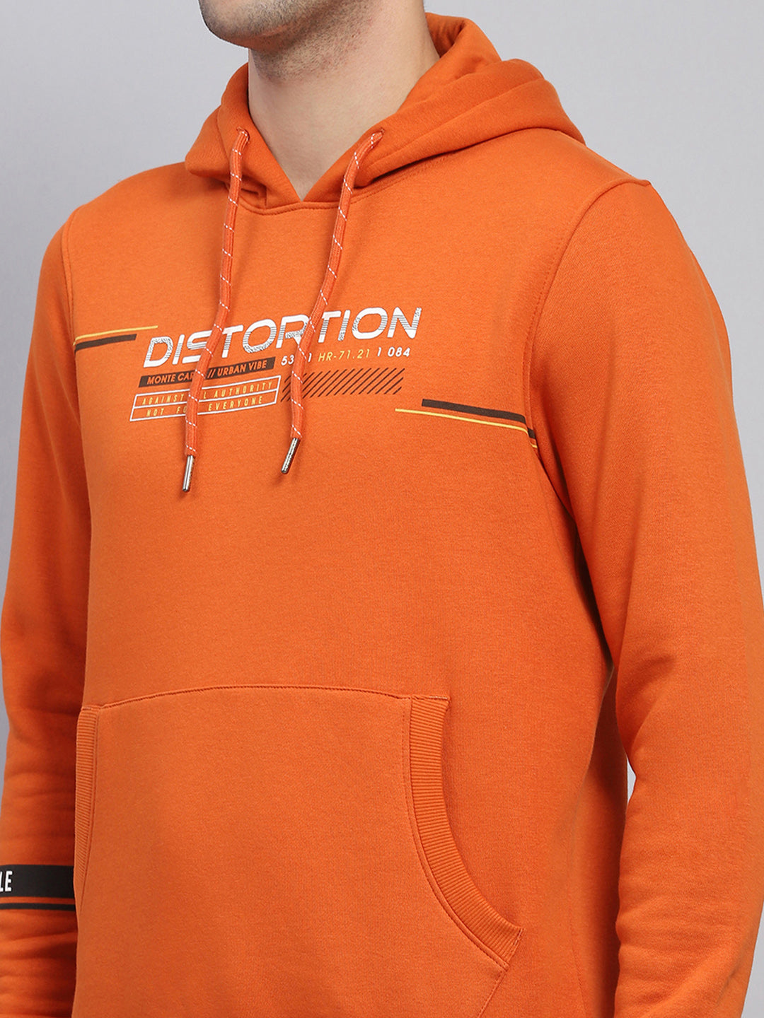Men Orange Printed Hooded Full Sleeve Sweatshirt