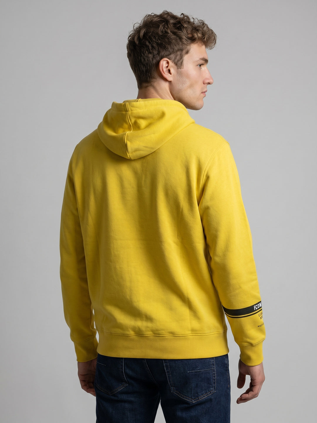 Men Yellow Printed Hooded Full Sleeve Sweatshirt