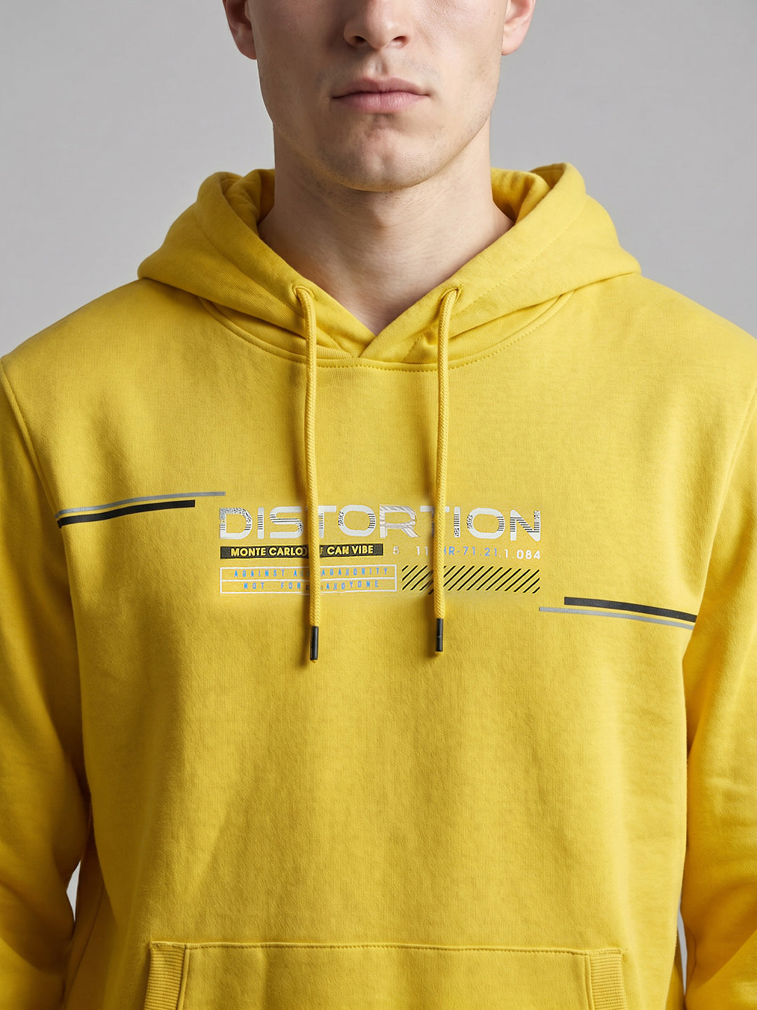 Men Yellow Printed Hooded Full Sleeve Sweatshirt