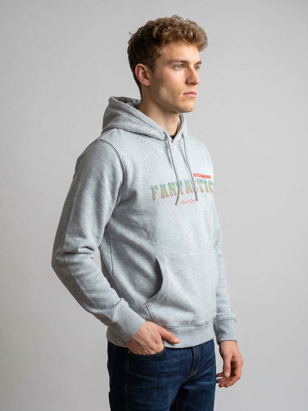 Men Grey Back Printed Hooded Full Sleeve Sweatshirt
