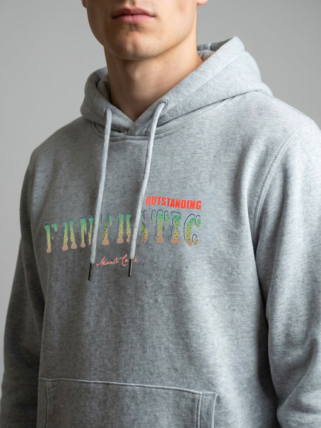 Men Grey Back Printed Hooded Full Sleeve Sweatshirt