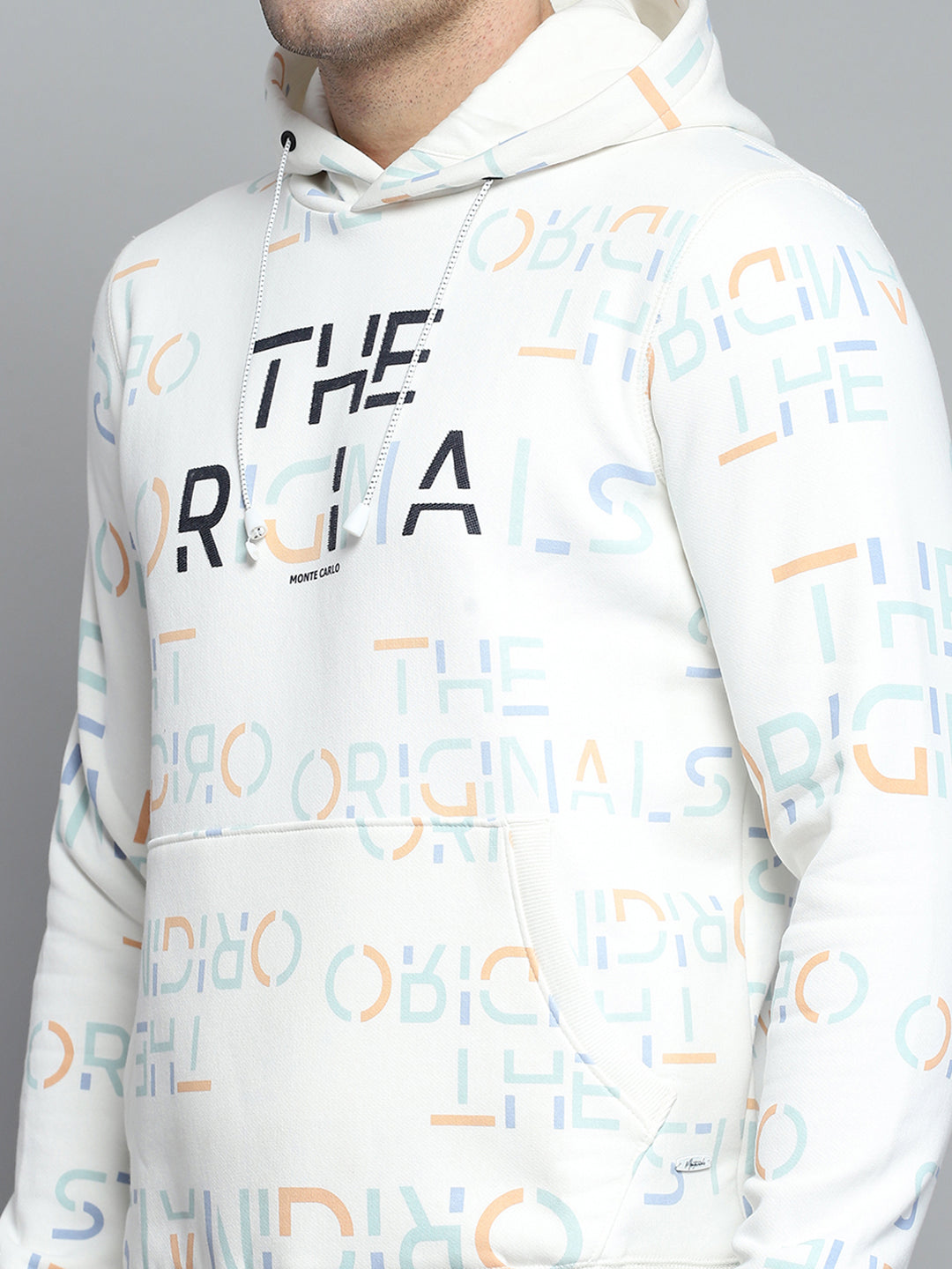 Men Off White Printed Hooded Full Sleeve Sweatshirt